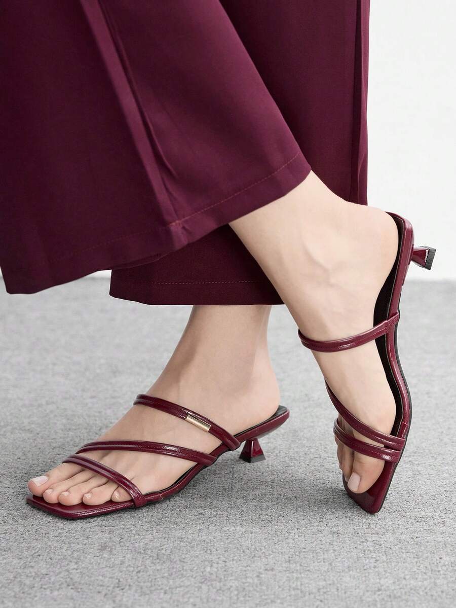 CUCCOO BIZCHIC Spring And Summer New Outdoor Women's Black Square Toe Open-Toed High-Heeled Sandals Women's Stiletto French With Skirt Strappy Sandals Summer Shoes - Burgundy - View 1