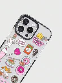 TOM & JERRY X SHEIN Tom And Jerry Foodie Sticker Bomb Phone Case, Clear TPU Soft Case With Black Bumper, Shockproof Protective Cover, Cute Cartoon Graffiti Print For Sweet Snack Lovers, Daily Use & Birthday Gift,Etc. Covers,Compatible With IPhone Case - Clear - View 5