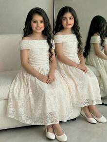 SHEIN 少女时尚优雅圆领短袖拼接连衣裙 - 薄荷綠 - 查看 5