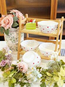 1pc/2pcs/4pcs Korean Ins-Style Handpainted Small Heart Love Ceramic Bowl, Cute Pattern Bowl, Daily Dessert Bowl, Ice Cream Bowl, Fruit Salad Bowl, Household Rice Bowl - Multicolor - View 6