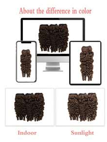 3束人发精灵卷发，巧克力棕色缅甸卷发，螺旋尾，未经加工的水波纹人发接发，100%未经加工的处女发，柔软厚实，双层缝制，长度14-26英寸，高品质。 - S4 - 查看 5