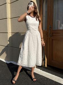 Solivie Women's Embroidered Mid-Length Dress, Elegant For Outings, Vacations, Parties, And Weddings, Spring/Summer - White - View 6