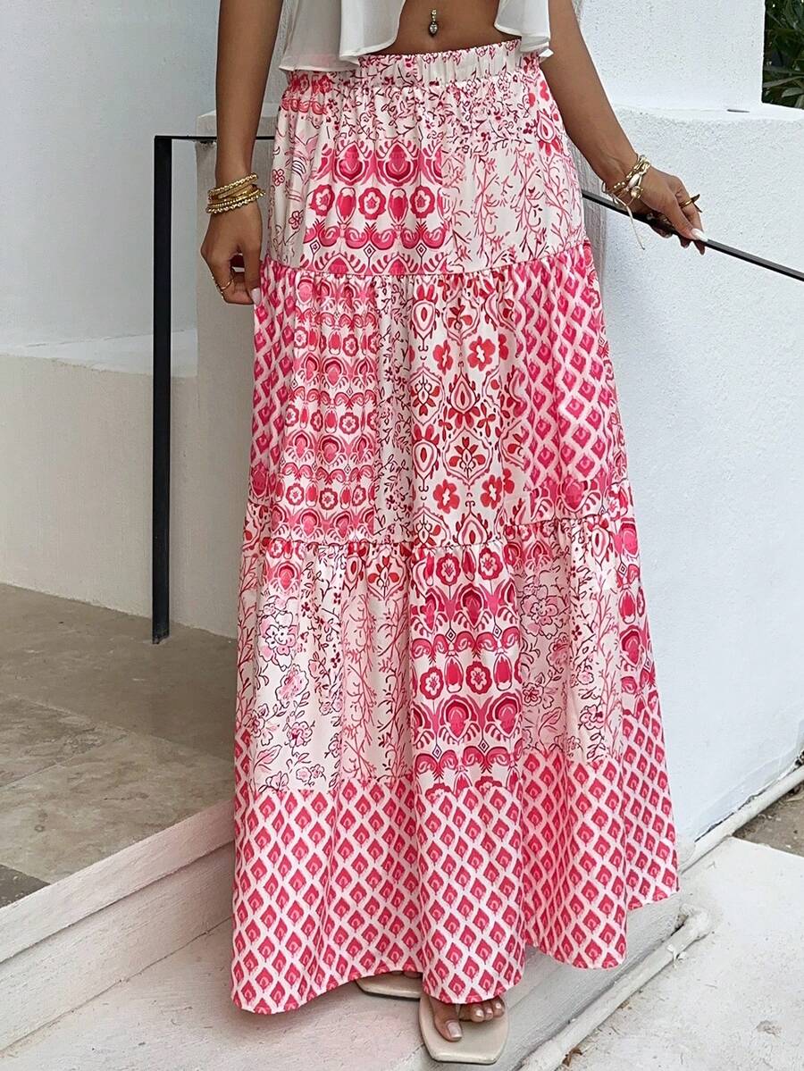 Selamara 这款粉色碎花波西米亚风高腰长裙，日常穿着、度假、参加音乐节都非常合适，也是送给朋友的绝佳礼物。（2000年代风格） - 彩色 - 查看 1