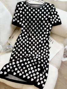 Franclia Đầm mini thường ngày cổ tròn tay ngắn in hình trái tim cho nữ - Nhiều màu - Xem 1