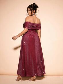 Cravure Elegantes Abendkleid, Off-Shoulder, Glitzer, Große Größen - Bordeaux - Übersicht 2