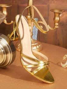 CUCCOO TILAWA Women's Classic Minimalist Fashion High Heel Sandals, Slim Strap High Heel Sandals Suitable For Date, Afternoon Tea, Party, Sexy Outfit - Gold - View 1