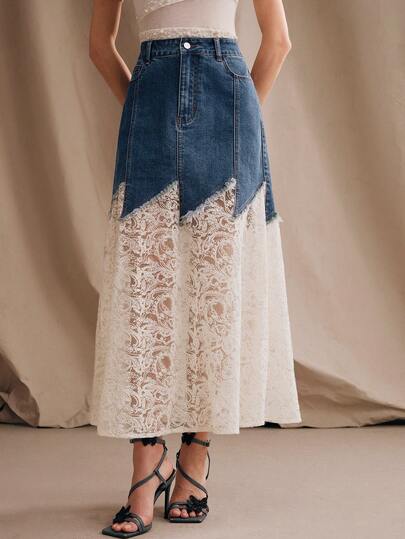 Anewsta 女士优雅亮片蕾丝美人鱼长裙，时尚百搭，适合春夏穿着，情人节、派对、度假皆宜