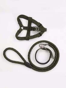 Three Pieces Set Of Large Dog Thick Braided Nylon Rope, Pet Leash, Collar - Army Green - View 5