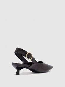 CUCCOO BIZCHIC Women's Pointed Toe Black PU Leather Metal Buckle Ankle Strap Stiletto Heel Commuting Fashion High Heel Sandals - Black - View 9