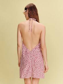 lacRébo Vintage Dusty Rose Floral Midi Dress,Summer Cottage Core Wide Ruffled Collar Open Back French Parisian Style Vacation Brunch Holiday Dress - Multicolor - View 2