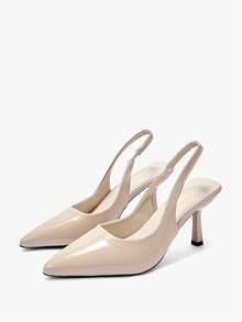 Women's Pointed Toe Kitten Heel Slip-On Sandals - Khaki - View 8