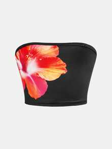 SHEIN Conjunto informal de top de tirantes con estampado floral y minifalda con estampado floral para niña en vacaciones - Negro - Ver 5