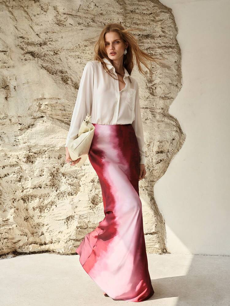 WOMEN'S OMBRE PRINT MAXI FISH TAIL SKIRT