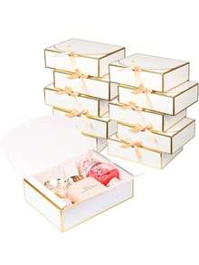 10PCS, Golden Edged White Ribbon Covered Gift Box, White Gift Box With Bow And Ribbon, Bridesmaid Proposal Box, Suitable For Weddings, Valentine's Day, Baby Showers, Etc - Gold-rimmed White - View 2