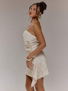 MUSERA Structured Ruched Floral Shift Hem Bandeau Mini Dress Cute Spring Easter Occasion Girly Sexy Going Out Mothers Day Soft Bloom - Multicolor - View 4