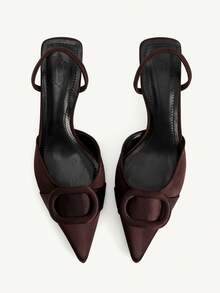 CUCCOO CHICEST Sandalias de tacón de aguja sin talón con punta puntiaguda para mujer, minimalistas y de moda - Café integral - Ver 3