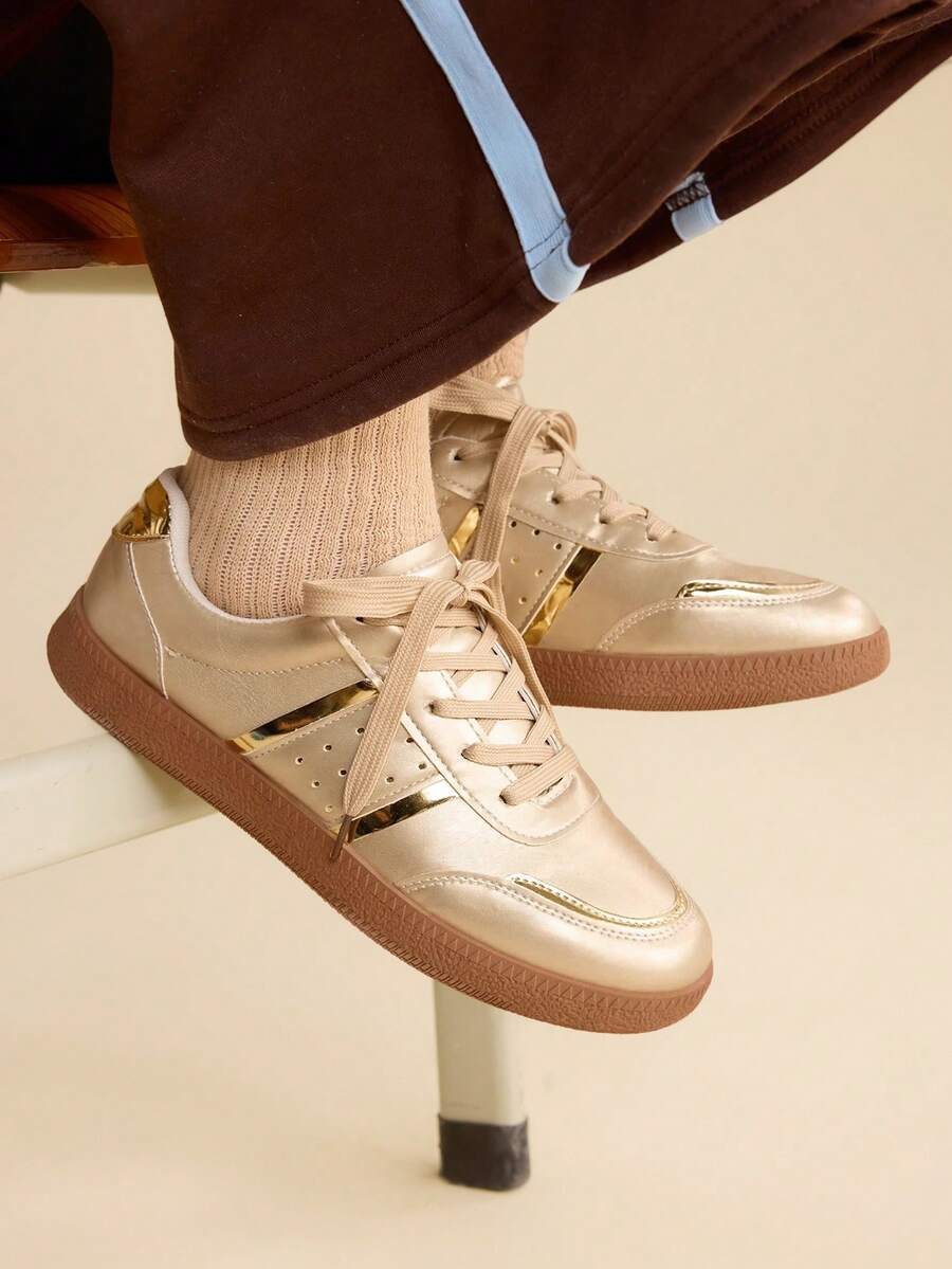 CUCCOO EASI Women's Round Toe Casual Versatile Sneakers - Champagne - View 1