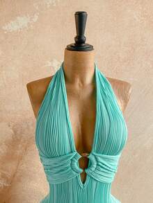 Soleia 女士白色纹理针织露背连体裤，饰有圆形圆环，优雅性感，适合万圣节、圣诞节、度假等场合。 - 薄荷綠 - 查看 4