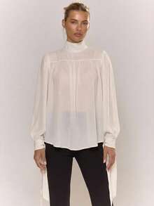 MUSERA Funnel Neck Drapey Woven Blouse Winter Autumn Cosy Cute Casual Night Out Date Night New Year Party - Cream - View 1