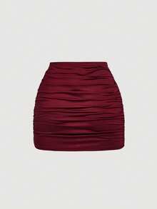 SHEIN MOD 两件套女士休闲简约褶皱紧身半身裙套装 - 彩色 - 查看 8