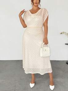 Firerie 大码优雅纯色纹理夏季连衣裙 - 杏色 - 查看 6