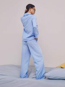 Athîral Women's Casual Plaid Pajama Set, Blue - Blue - View 4