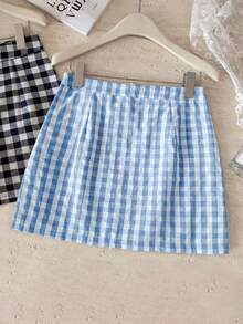 Chân váy ngắn ôm dáng họa tiết kẻ caro dành cho nữ, thích hợp cho mùa xuân/hè. - Xanh và trắng - Xem 2