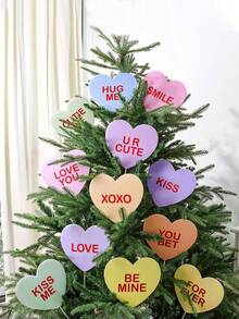 Valentine's Day Decorative Tree Ornaments: Large Candy Heart-Shaped Tree Decor, Cute Sweet Conversation Heart Ornament Tags, Suitable For Valentine's Day Tree Topper, Home & Wedding Decor - multicolor - View 1
