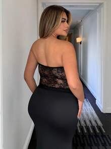 Maria Perezxox 系带侧蕾丝抹胸不对称上衣 - 黑色 - 查看 2