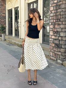 Serisse Đầm nữ chấm bi, dây đeo có thể điều chỉnh, thiết kế mới cho mùa xuân/hè. - Màu be - Xem 5