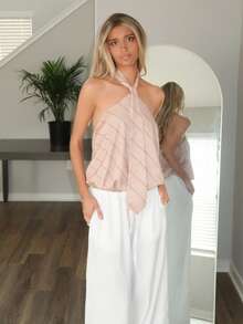 Sydney Algeri 女式条纹领带设计时尚露背上衣 - 彩色 - 查看 4