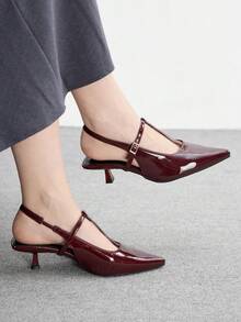 CUCCOO BIZCHIC 女士通勤高跟鞋，带搭扣 - 酒紅色 - 查看 1
