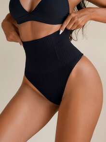 Sirith 素色高腰塑身褲 - 黑色 - 查看 1