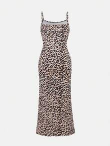 少女日常休闲豹纹吊带裙 - 棕色 - 查看 6