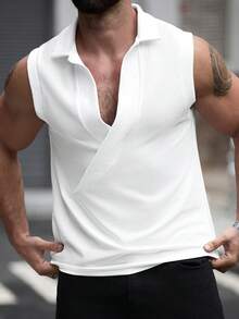 Manfinity Homme 男士白色宽松背心，百搭内搭或外穿，成熟休闲运动风日常通勤装，适合送给男友/老公，情侣装。 - 白色 - 查看 6