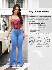 Flexra Jeans acampanados de uso diario versátil y casual con bolsillos y botones para mujer - Azul - Ver 2
