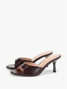 Alvarani Women's Elegant Pointy Toe Smooth Patent Party & Work Versatile Fashion High Heel Sandals - Coffee Brown - View 7