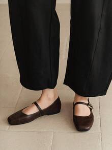 女式低帮玛丽珍平底鞋，法式复古风格，柔软皮革，春秋季 - 新咖色 - 查看 8