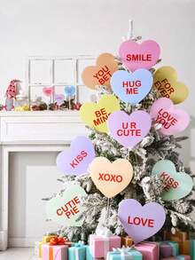 Valentine's Day Decorative Tree Ornaments: Large Candy Heart-Shaped Tree Decor, Cute Sweet Conversation Heart Ornament Tags, Suitable For Valentine's Day Tree Topper, Home & Wedding Decor - multicolor - View 4