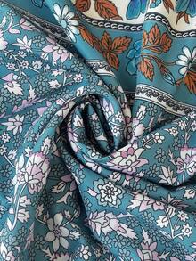 Vionelle Plus Size Casual Teal Ditsy Floral Lantern Sleeve Jumpsuit Boho Mini Dress,Women Summer Vacation Holiday Beach Outfits Resort Wear Beachwear Outfit - Multicolor - View 9