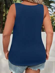 EMERY ROSE Plus Size Summer Casual Simple Solid Color Tank Top - Navy Blue - View 2