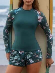 Swim SPRTY Women's Floral Print Rash Guard Top And Shorts Swimsuit Set - Multicolor - View 3