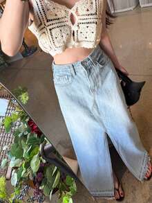 DAZY Women's Sexy Hollow-Out Cropped Top, Beach/Vacation Style - Beige - View 5