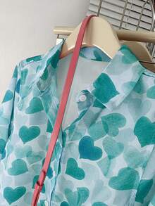 GlowEve CURVE Plus Size Valentine's Day Heart Casual & Office Wear Long Sleeve Blouse For Women, Autumn/Winter - Blue - View 4