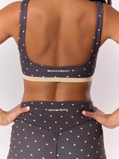 Musera Sport Polka Dot Low Back Sports Bra And Active Shorts Set Sport Workout Gym Pilates Fitness Daily Casual Banana Pudding