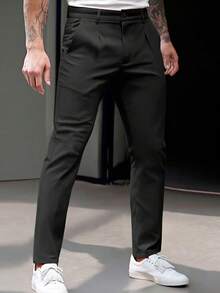 Calvornis 纯色褶裥休闲裤，带腰带环，男士正装裤，高腰裤，褶裥西装裤，男士教堂裤，男士休闲裤，复古风格，适合日常休闲、周末旅行、户外活动、探险旅行、轻松的工作环境或半正式场合，也是送给男友/丈夫、周年纪念日或圣诞节的理想礼物。 - 黑色 - 查看 3
