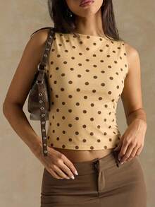 SHEIN BAE Women's Polka Dot Fitted Casual Everyday Top - Light Yellow - View 4