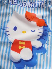 HELLO KITTY AND FRIENDS | SHEIN 女童条纹卡通图案方领连体泳衣 - 藍色 - 查看 4