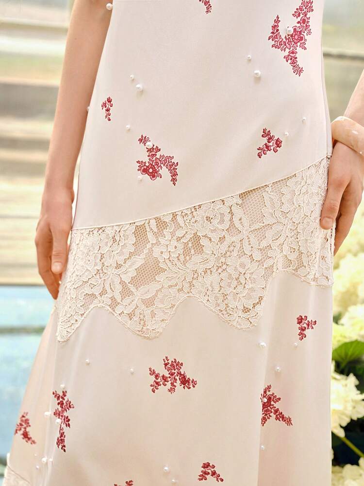 WOMEN'S ELEGANT LACE PATCHWORK DESIGN LONG DRESS, SPRING/SUMMER