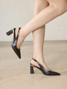 MOTF WOMEN'S EMBOSSED THICK HEEL CLOSED TOE SHOES - Black - View 6